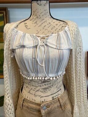 Striped Lace-Up Crop Top | Cottagecore Boho